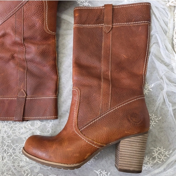Timberland Rudson Cognac Brown Leather Tall Heeled BootsGenuine LeatherSize 10 - Picture 3 of 14